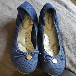 Blue Ballet Flats with Bow and Comfort Insole